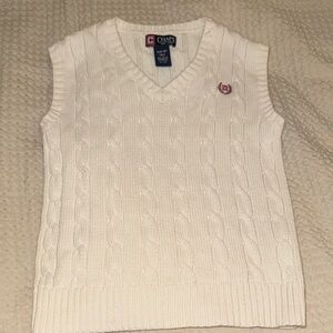 Chaps Ivory Cable Knit Vest with Red Emblem